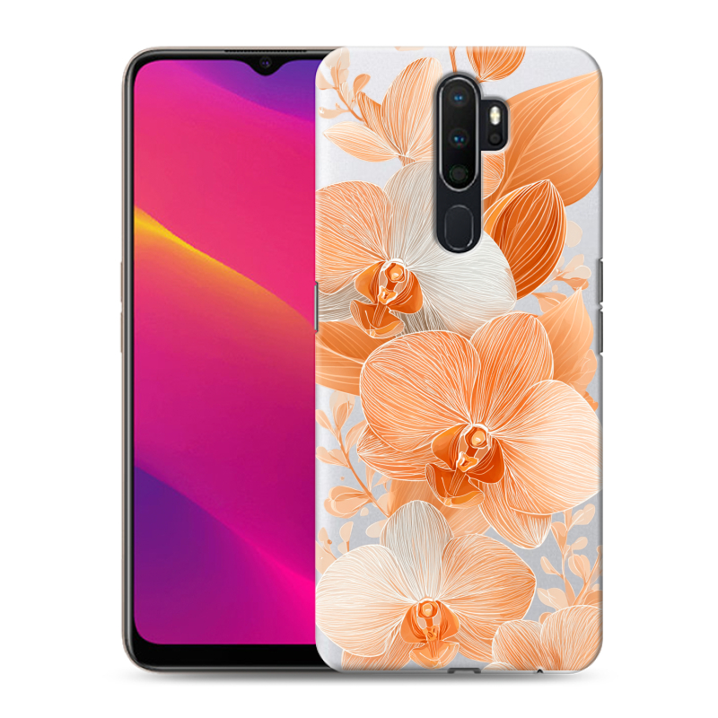 Силиконовый противоударный чехол на OPPO A5 (2020) с принтом Бежевые цветы Силиконовый противоударный чехол на OPPO A5 (2020) с принтом Бежевые цветы