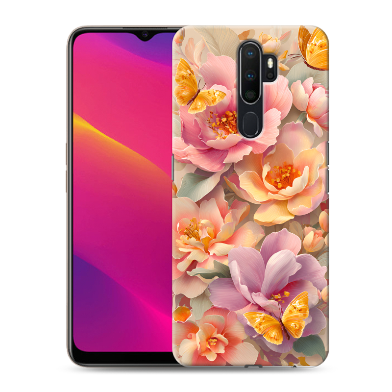 Силиконовый противоударный чехол на OPPO A5 (2020) с принтом Цветы и бабочки Силиконовый противоударный чехол на OPPO A5 (2020) с принтом Цветы и бабочки