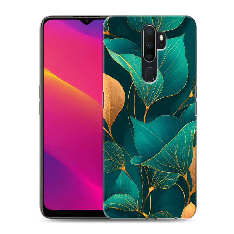 Силиконовый противоударный чехол на OPPO A5 (2020) с принтом Листья и золото Силиконовый противоударный чехол на OPPO A5 (2020) с принтом Листья и золото