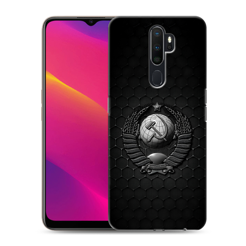 Силиконовый противоударный чехол на OPPO A5 (2020) с принтом Герб Флаг СССР Силиконовый противоударный чехол на OPPO A5 (2020) с принтом Герб Флаг СССР