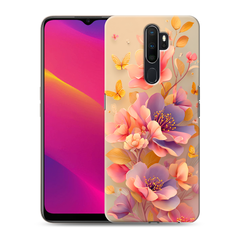 Силиконовый противоударный чехол на OPPO A5 (2020) с принтом Цветы и бабочки Силиконовый противоударный чехол на OPPO A5 (2020) с принтом Цветы и бабочки