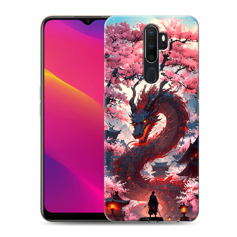 Силиконовый противоударный чехол на OPPO A5 (2020) с принтом Дракон Японский Силиконовый противоударный чехол на OPPO A5 (2020) с принтом Дракон Японский