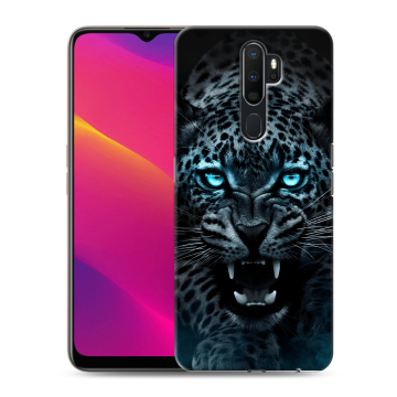 Силиконовый противоударный чехол на OPPO A9 (2020) с принтом Темный леопард Силиконовый противоударный чехол на OPPO A9 (2020) с принтом Темный леопард