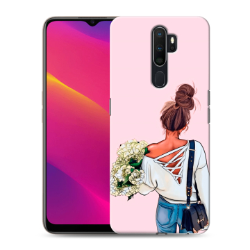 Силиконовый противоударный чехол на OPPO A9 (2020) с принтом Девушка и букет Силиконовый противоударный чехол на OPPO A9 (2020) с принтом Девушка и букет
