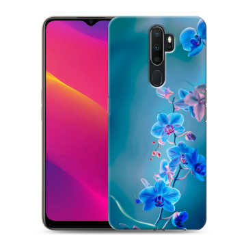 Силиконовый противоударный чехол на OPPO A9 (2020) с принтом Голубые цветы Силиконовый противоударный чехол на OPPO A9 (2020) с принтом Голубые цветы