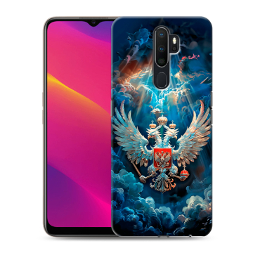 Силиконовый противоударный чехол на OPPO A9 (2020) с принтом Герб флаг России