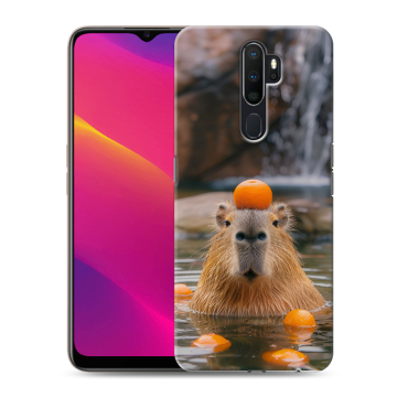 Силиконовый противоударный чехол на OPPO A9 (2020) с принтом Капибара с апельсином Силиконовый противоударный чехол на OPPO A9 (2020) с принтом Капибара с апельсином