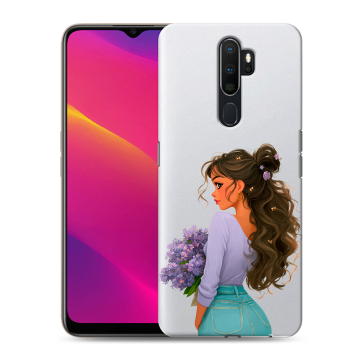 Силиконовый противоударный чехол на OPPO A9 (2020) с принтом девушка цветы Силиконовый противоударный чехол на OPPO A9 (2020) с принтом девушка цветы