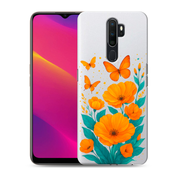 Силиконовый противоударный чехол на OPPO A9 (2020) с принтом цветы бабочки Силиконовый противоударный чехол на OPPO A9 (2020) с принтом цветы бабочки