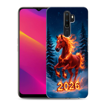 Силиконовый противоударный чехол на OPPO A9 (2020) с принтом Новый год коня Силиконовый противоударный чехол на OPPO A9 (2020) с принтом Новый год коня