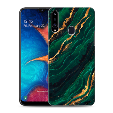 Силиконовый чехол на Samsung Galaxy A20s с принтом Мрамор зеленое золото Силиконовый чехол на Samsung Galaxy A20s с принтом Мрамор зеленое золото