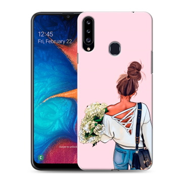 Силиконовый чехол на Samsung Galaxy A20s с принтом Девушка и букет Силиконовый чехол на Samsung Galaxy A20s с принтом Девушка и букет