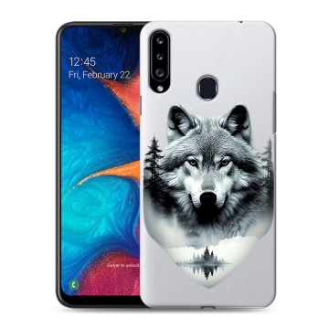 Силиконовый чехол на Samsung Galaxy A20s с принтом Волк в лесу Силиконовый чехол на Samsung Galaxy A20s с принтом Волк в лесу