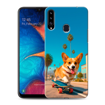Силиконовый чехол на Samsung Galaxy A20s с принтом Корги на скейте Силиконовый чехол на Samsung Galaxy A20s с принтом Корги на скейте