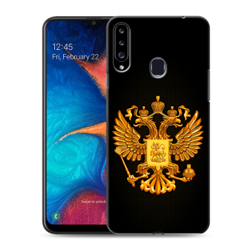 Силиконовый чехол на Samsung Galaxy A20s с принтом Герб России желтый