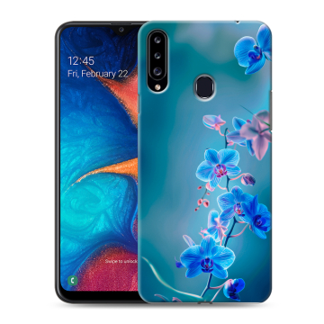 Силиконовый чехол на Samsung Galaxy A20s с принтом Голубые цветы Силиконовый чехол на Samsung Galaxy A20s с принтом Голубые цветы