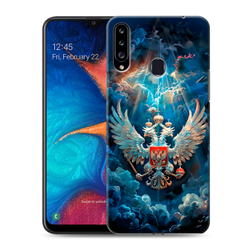 Силиконовый чехол на Samsung Galaxy A20s с принтом Герб флаг России Силиконовый чехол на Samsung Galaxy A20s с принтом Герб флаг России