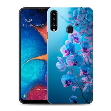 Силиконовый чехол на Samsung Galaxy A20s с принтом голубые орхидеи Силиконовый чехол на Samsung Galaxy A20s с принтом голубые орхидеи