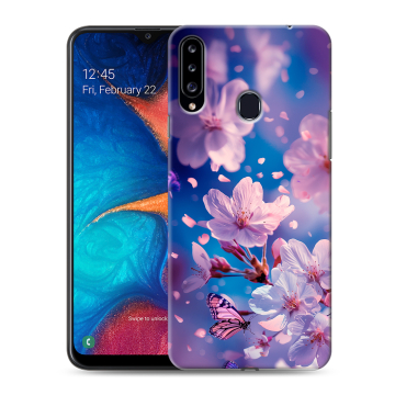 Силиконовый чехол на Samsung Galaxy A20s с принтом цветы бабочки Силиконовый чехол на Samsung Galaxy A20s с принтом цветы бабочки