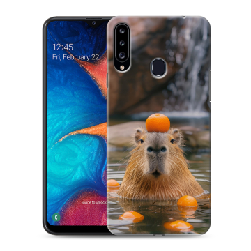 Силиконовый чехол на Samsung Galaxy A20s с принтом Капибара с апельсином Силиконовый чехол на Samsung Galaxy A20s с принтом Капибара с апельсином