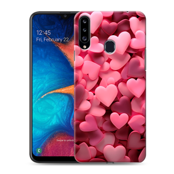 Силиконовый чехол на Samsung Galaxy A20s с принтом розовые сердечки Силиконовый чехол на Samsung Galaxy A20s с принтом розовые сердечки