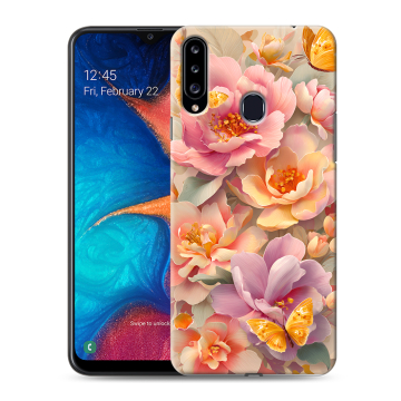 Силиконовый чехол на Samsung Galaxy A20s с принтом Цветы и бабочки Силиконовый чехол на Samsung Galaxy A20s с принтом Цветы и бабочки