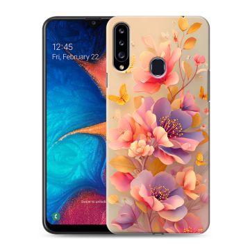 Силиконовый чехол на Samsung Galaxy A20s с принтом Цветы и бабочки Силиконовый чехол на Samsung Galaxy A20s с принтом Цветы и бабочки