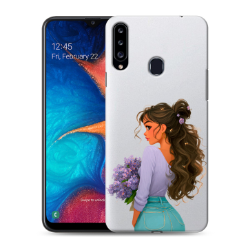 Силиконовый чехол на Samsung Galaxy A20s с принтом девушка цветы Силиконовый чехол на Samsung Galaxy A20s с принтом девушка цветы