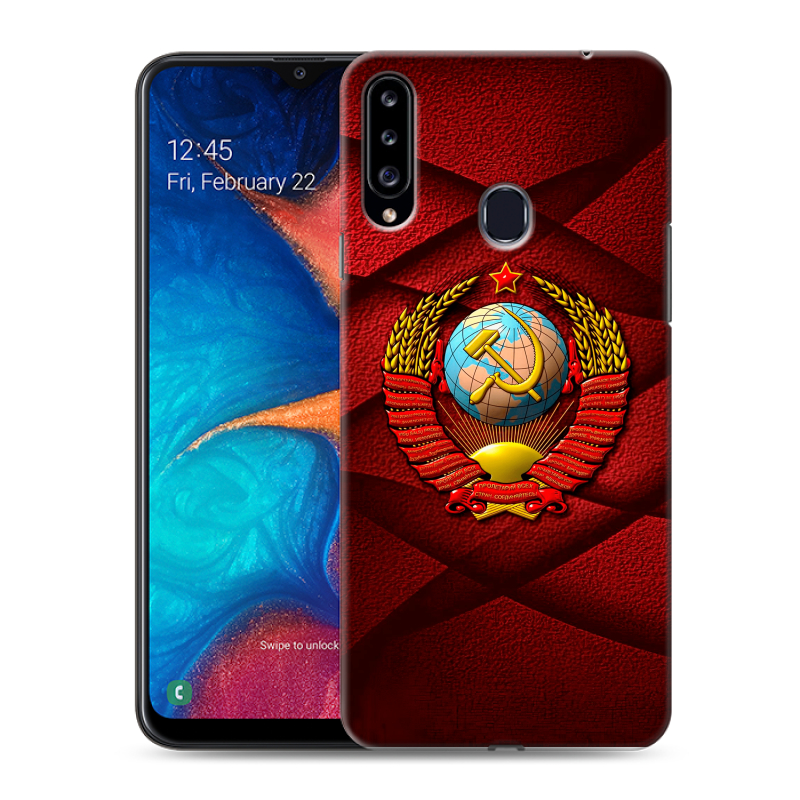 Силиконовый противоударный чехол на Samsung Galaxy A20s с принтом Герб СССР Силиконовый противоударный чехол на Samsung Galaxy A20s с принтом Герб СССР