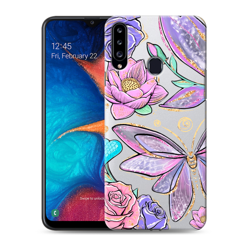 Силиконовый чехол на Samsung Galaxy A20s с принтом Бабочки и цветы Силиконовый чехол на Samsung Galaxy A20s с принтом Бабочки и цветы