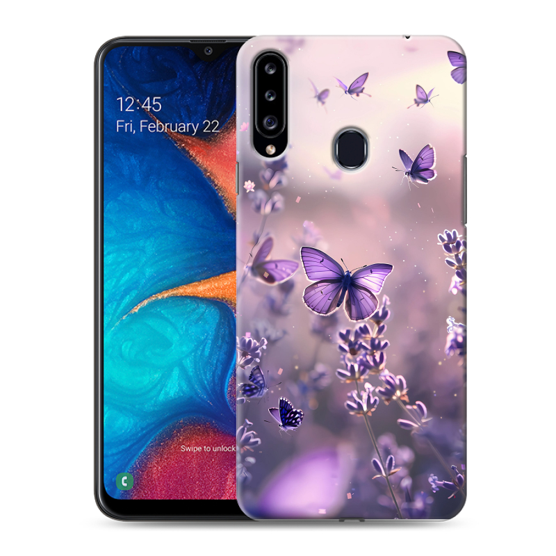 Силиконовый чехол на Samsung Galaxy A20s с принтом бабочки и лаванда Силиконовый чехол на Samsung Galaxy A20s с принтом бабочки и лаванда