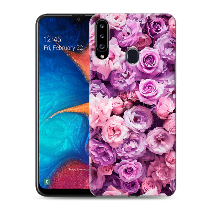 Силиконовый чехол на Samsung Galaxy A20s с принтом лавандовые розы Силиконовый чехол на Samsung Galaxy A20s с принтом лавандовые розы