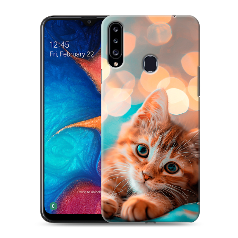 Силиконовый противоударный чехол на Samsung Galaxy A20s с принтом котик Силиконовый противоударный чехол на Samsung Galaxy A20s с принтом котик