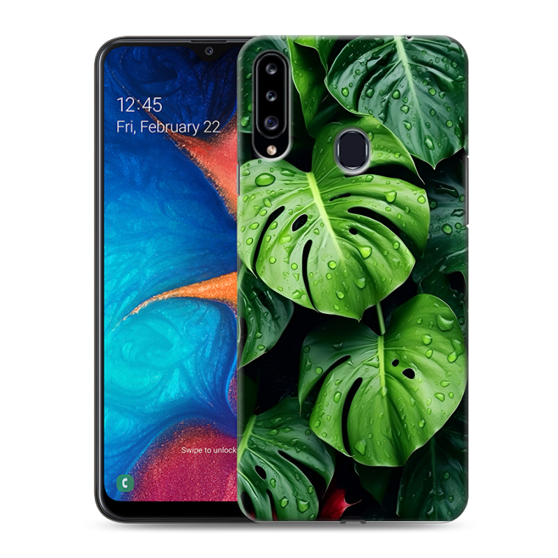 Силиконовый противоударный чехол на Samsung Galaxy A20s с принтом Листья Силиконовый противоударный чехол на Samsung Galaxy A20s с принтом Листья