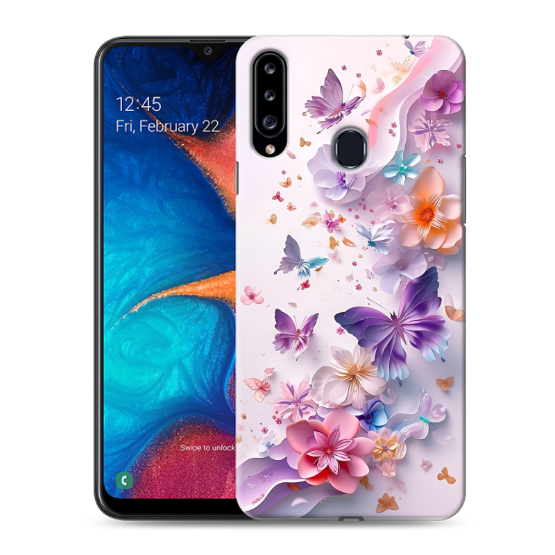 Силиконовый чехол на Samsung Galaxy A20s с принтом цветы бабочки Силиконовый чехол на Samsung Galaxy A20s с принтом цветы бабочки