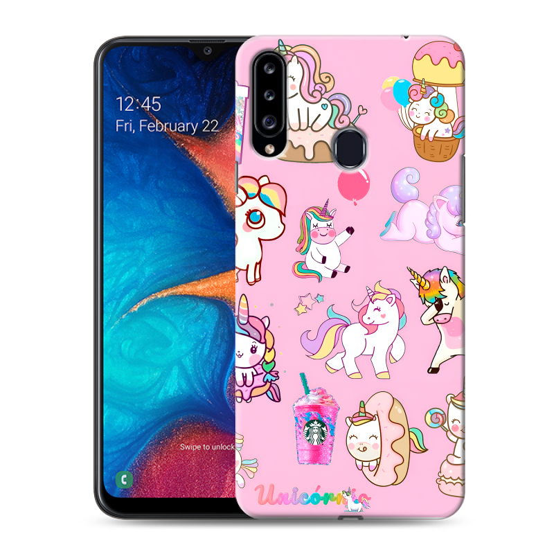 Силиконовый чехол на Samsung Galaxy A20s с принтом розовые единороги Силиконовый чехол на Samsung Galaxy A20s с принтом розовые единороги