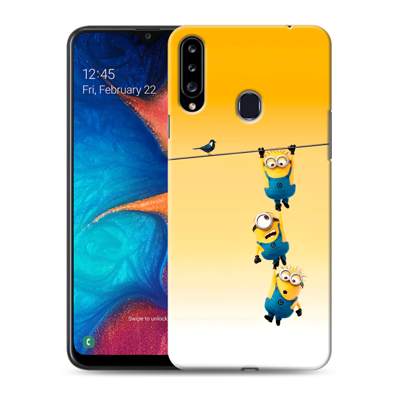 Силиконовый противоударный чехол на Samsung Galaxy A20s с принтом Миньоны Силиконовый противоударный чехол на Samsung Galaxy A20s с принтом Миньоны