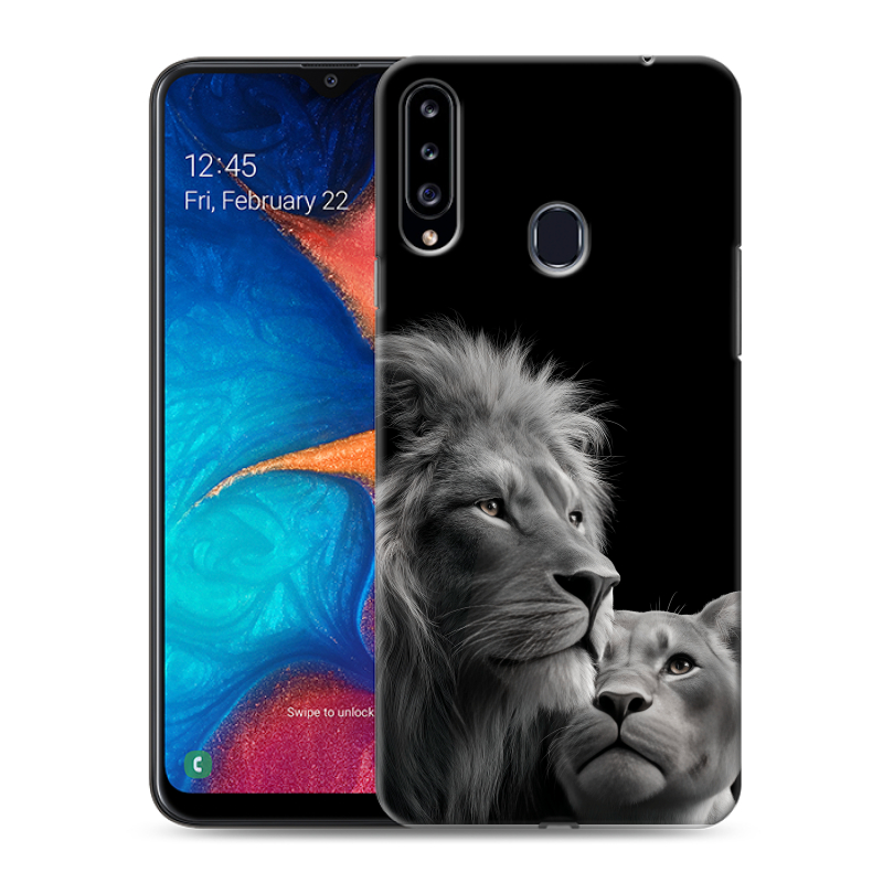 Пластиковый чехол на Samsung Galaxy A20s с принтом Лев кошки Пластиковый чехол на Samsung Galaxy A20s с принтом Лев кошки