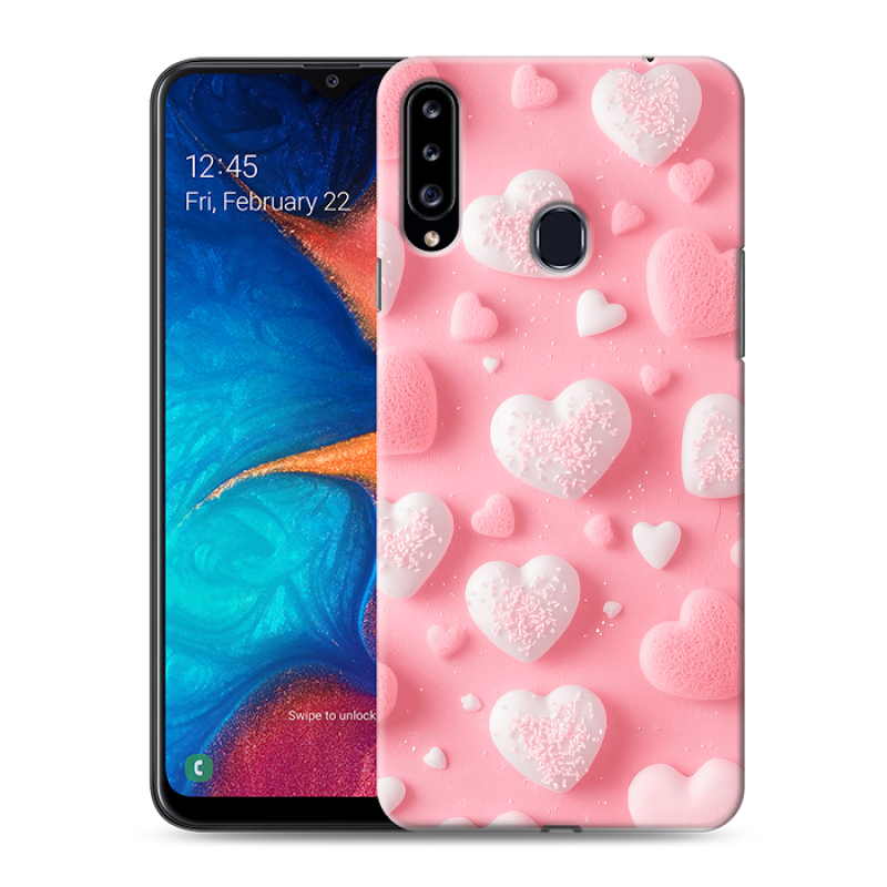 Силиконовый противоударный чехол на Samsung Galaxy A20s с принтом Сердечки Силиконовый противоударный чехол на Samsung Galaxy A20s с принтом Сердечки