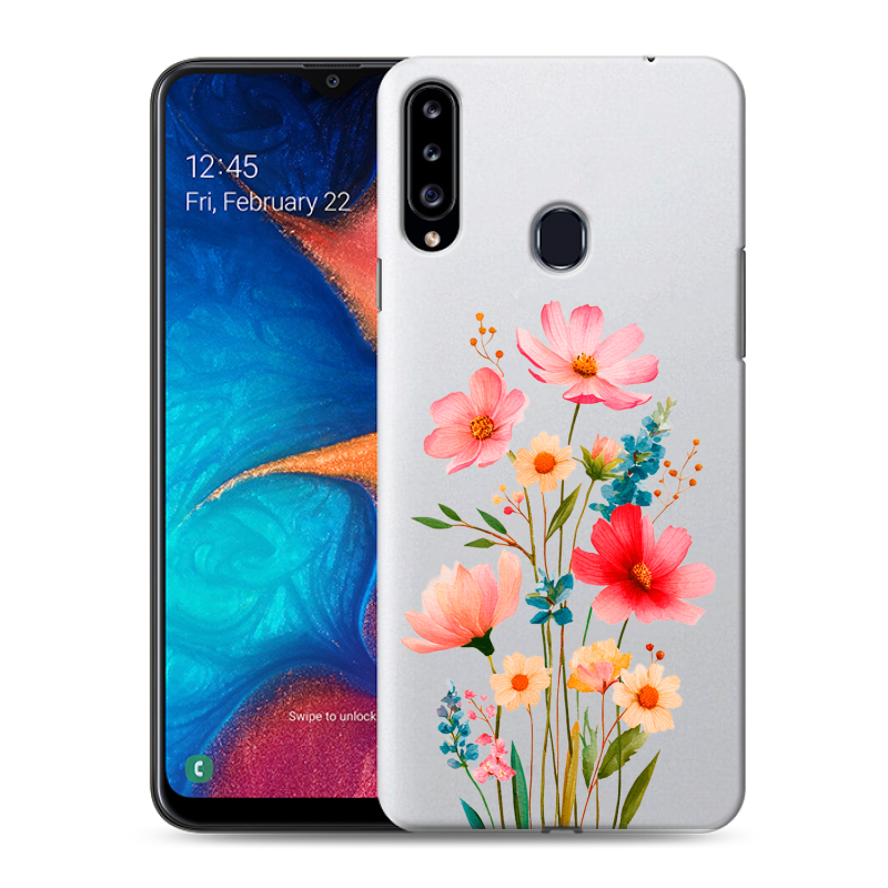 Силиконовый противоударный чехол на Samsung Galaxy A20s с принтом Цветы Силиконовый противоударный чехол на Samsung Galaxy A20s с принтом Цветы