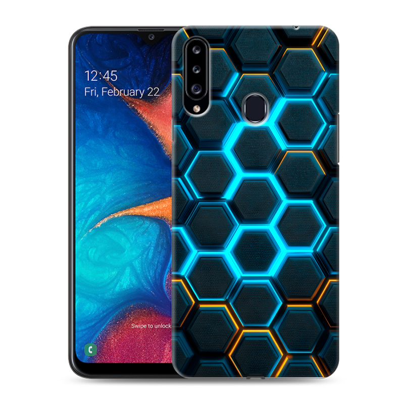Силиконовый противоударный чехол на Samsung Galaxy A20s с принтом Неоновые соты Силиконовый противоударный чехол на Samsung Galaxy A20s с принтом Неоновые соты