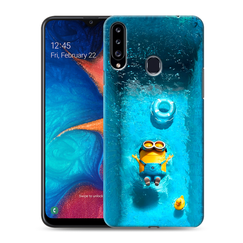 Силиконовый противоударный чехол на Samsung Galaxy A20s с принтом Миньоны Силиконовый противоударный чехол на Samsung Galaxy A20s с принтом Миньоны