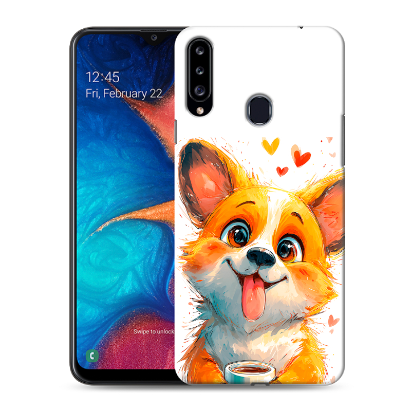 Силиконовый чехол на Samsung Galaxy A20s с принтом корги Силиконовый чехол на Samsung Galaxy A20s с принтом корги