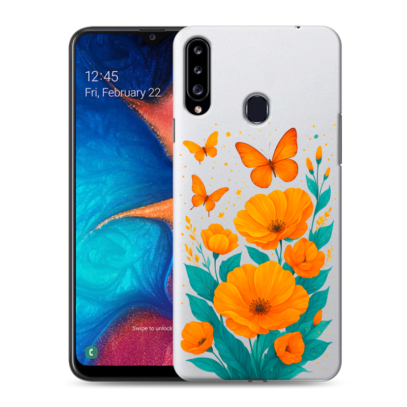 Силиконовый чехол на Samsung Galaxy A20s с принтом цветы бабочки Силиконовый чехол на Samsung Galaxy A20s с принтом цветы бабочки