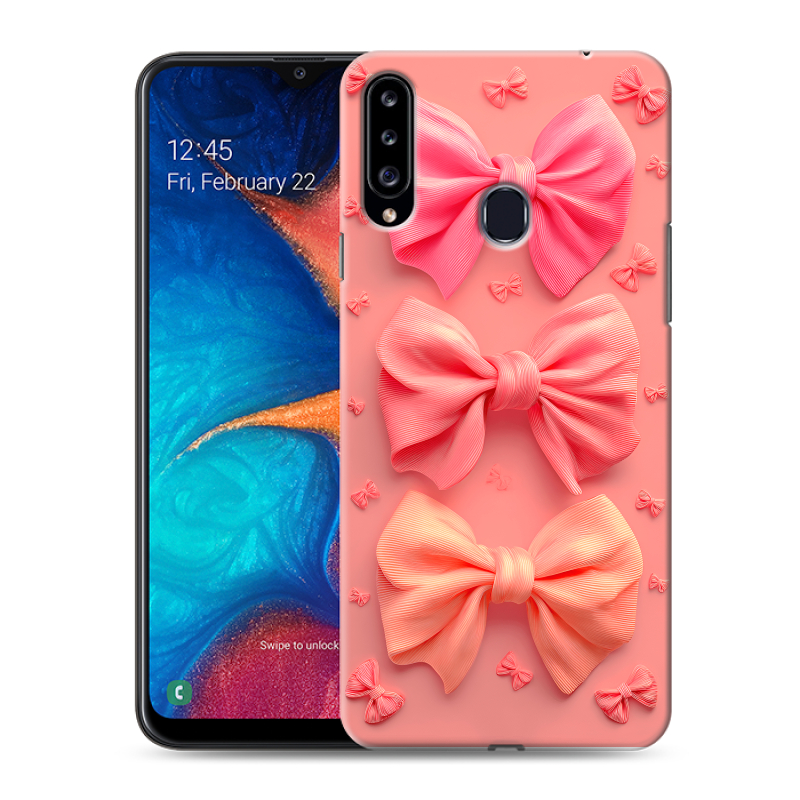 Силиконовый чехол на Samsung Galaxy A20s с принтом Розовые бантики Силиконовый чехол на Samsung Galaxy A20s с принтом Розовые бантики