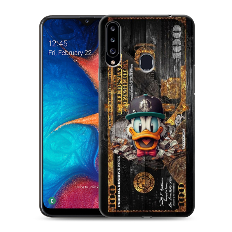 Силиконовый противоударный чехол на Samsung Galaxy A20s с принтом Дональд Дак Доллар Силиконовый противоударный чехол на Samsung Galaxy A20s с принтом Дональд Дак Доллар