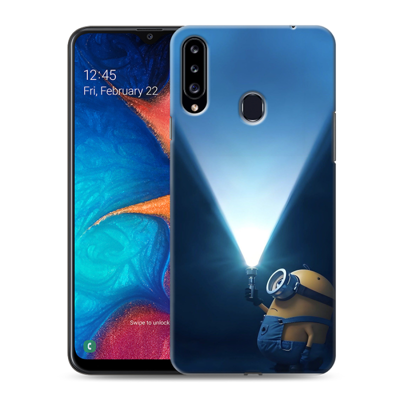 Силиконовый противоударный чехол на Samsung Galaxy A20s с принтом Миньоны Силиконовый противоударный чехол на Samsung Galaxy A20s с принтом Миньоны