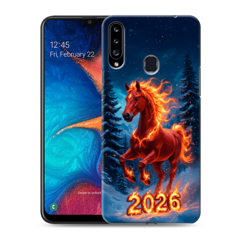Силиконовый противоударный чехол на Samsung Galaxy A20s с принтом Новый год коня Силиконовый противоударный чехол на Samsung Galaxy A20s с принтом Новый год коня