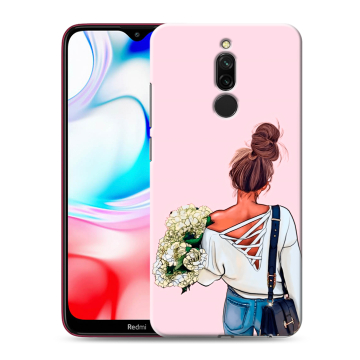 Силиконовый чехол на Xiaomi RedMi 8 с принтом Девушка и букет Силиконовый чехол на Xiaomi RedMi 8 с принтом Девушка и букет