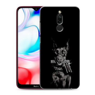 Силиконовый чехол на Xiaomi RedMi 8 с принтом Доберман и пистолет Силиконовый чехол на Xiaomi RedMi 8 с принтом Доберман и пистолет